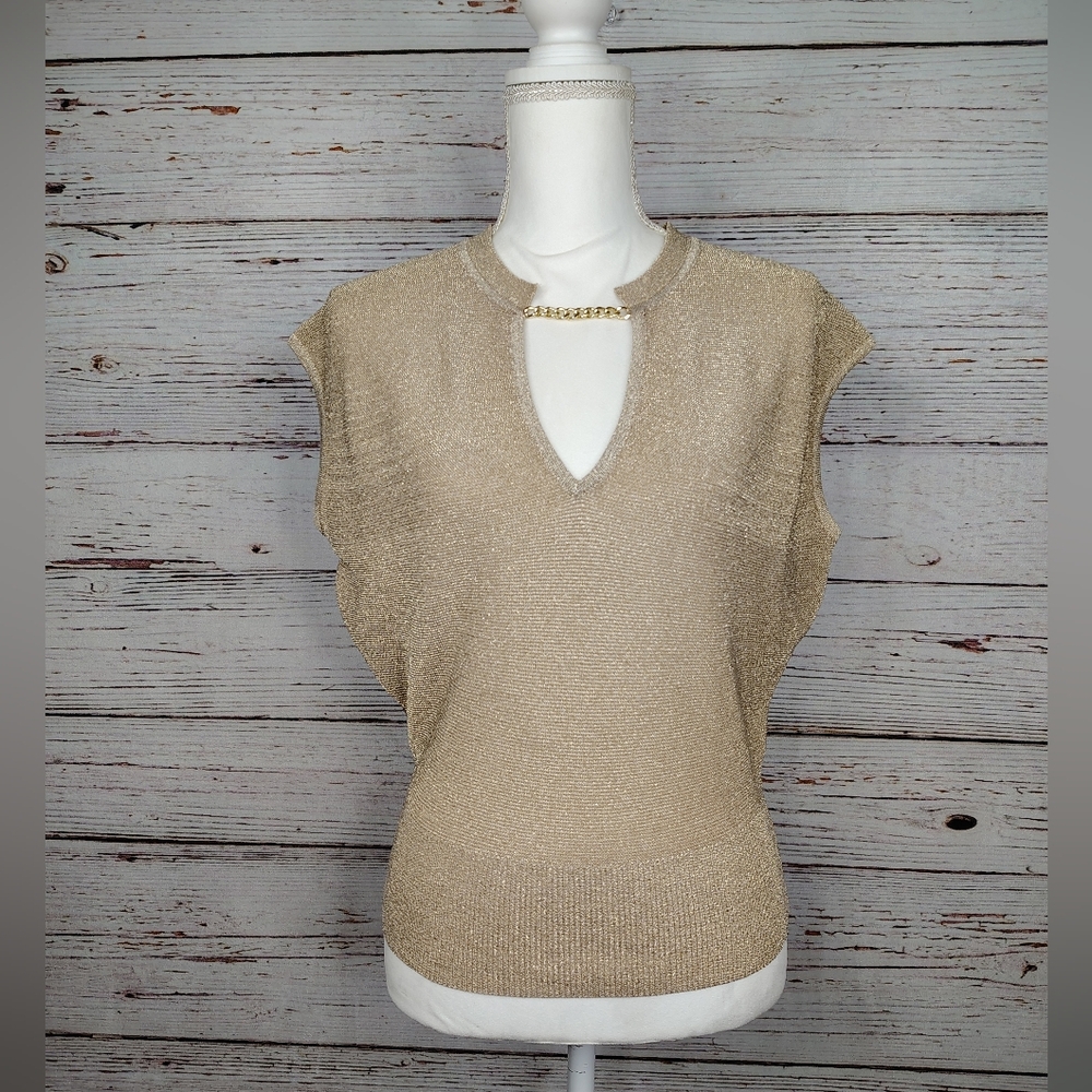 Galita Metallic Gold Knit Sleeveless Top with Chain Detail